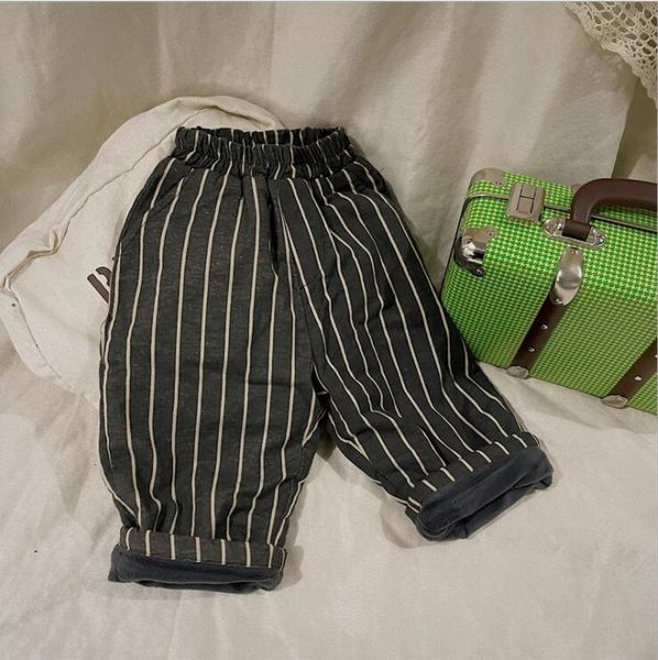 trousers 2021 girls boys thicken striped long pants winter cotton linen fashion kids 1-7t oa14, Blue